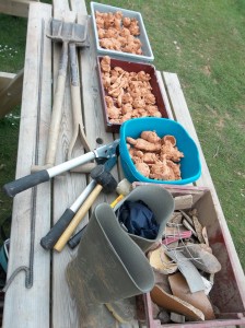Muddy Mountain Tools, Outdoor Clay Sculpture, Eastnor Pottery, Herefordshire