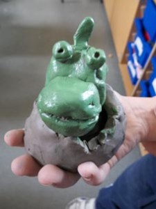 pottery dragon made at Badsey First school with eastnor pottery