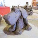 pottery dog made by participant at one of our clay workshops at eastnor pottery
