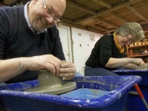 john & sandy threw some pots on the potters wheel at eastnor pottery in the christmas holidays