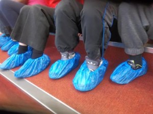 Children at Springfield Primary School issued with protective foot ware when Jon the Potter visited.