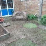 Mud sofa made by the children at Broadlands Primary School in Hereford