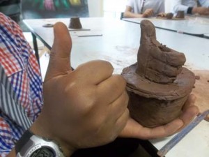 Clay lidded pot made by student at King Edward IV Aston School