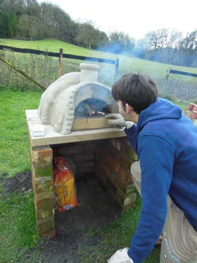 Clay pizza oven built in the garden at Eastnor Pottery