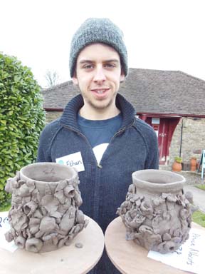 Collaborative pots made by birmingham school children and Ethan from Eastnor Pottery
