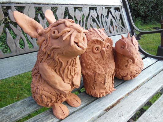 Worcster Primary School terracotta animals made with the help of Eastnor Pottery and the Flying Potter