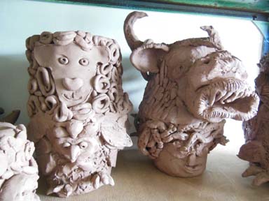 Terracotta totem pole made by Herefordshire Primary School and Eastnro Pottery & the Flying Potter