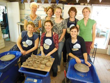 happy hens after pottery party