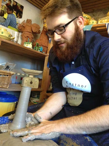 Ambitiously tall pot at Eastnor Pottery