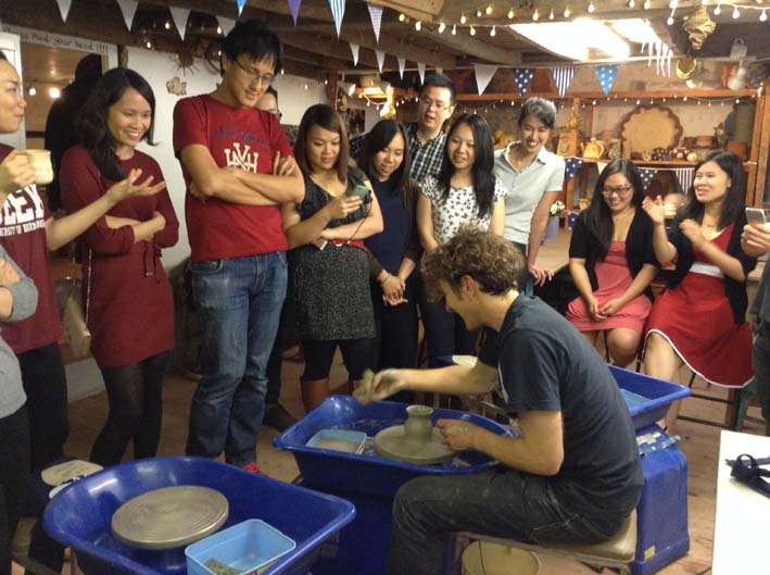 All gathered round at Eastnor Pottery for demonstration