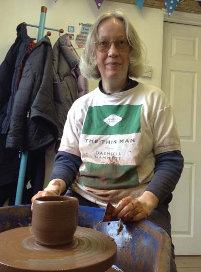 Gillian still making fantastic pots on the wheel at Eastnor Pottery after 15 years of visiting