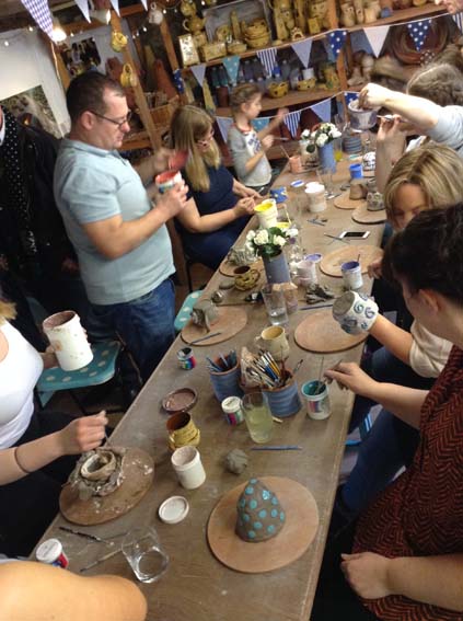 Large Family gathering at Eastnor Pottery for a day of clay