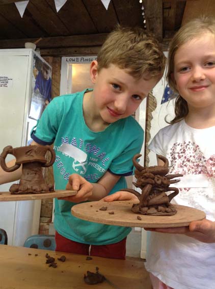 Two Creative Egg Cups made at Eastnor Pottery for Children's Easter Holiday Workshop