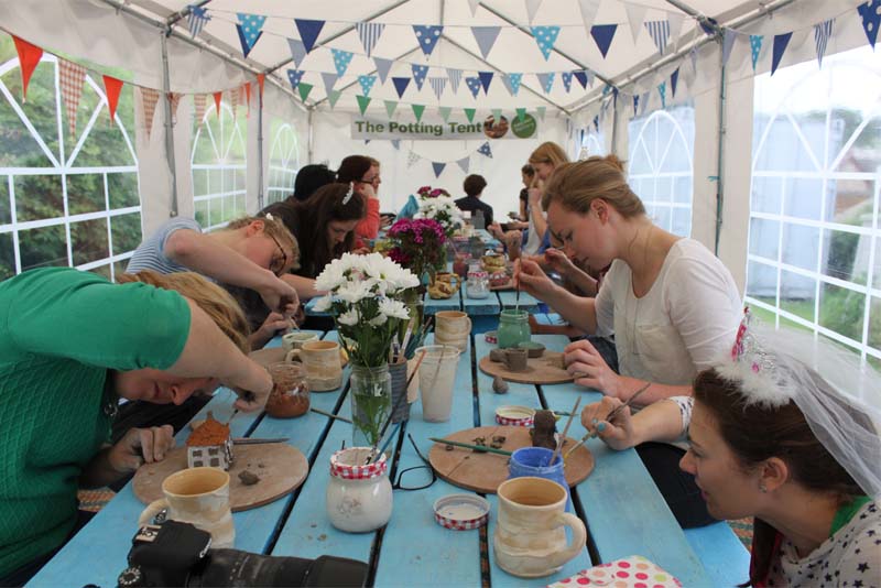 Hens Painting Pinch Pot Sculptures at Eastnor Pottery Hen Party