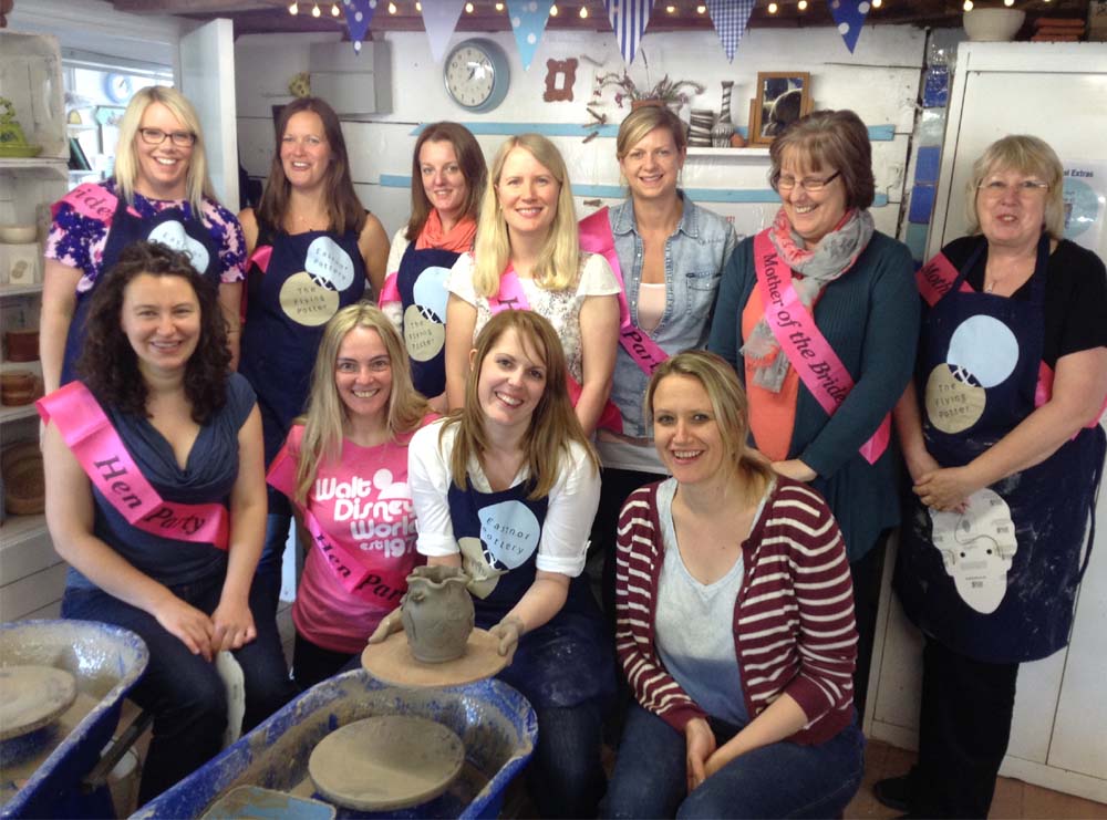 Unmasked hens at Eastnor Pottery after Potter's Wheel Hen Party