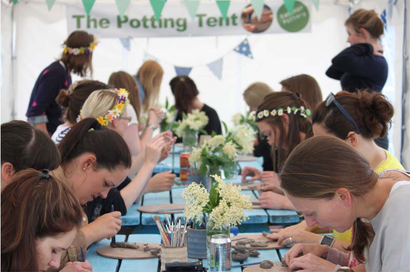 Pottery themed hen party at Eastnor Pottery making clay pinch pots
