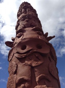 Towering Totem Pole collaborative piece between Eastnor Pottery and Abberley Primary