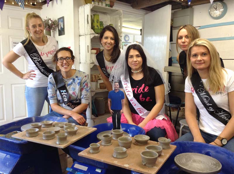 Hen Party at Eastnor Pottery learning to throw on the wheel
