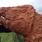 Terracotta Trex made by families at Eastnor Castle with help from Eastnor Pottery