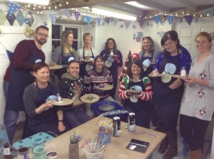 PGL ski team office party making frogs snowmen and penguins at Eastnor Pottery Ledbury