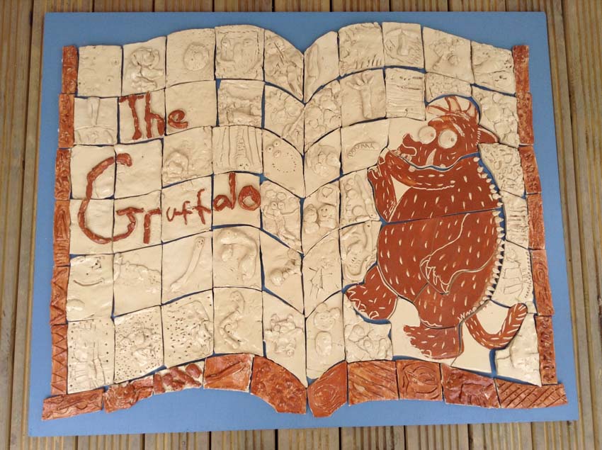 gruffalo tile panel created by pupils at meadows first school in bromsgrove