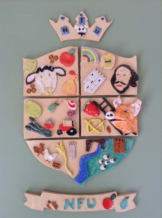 Pottery coat of arms made by NFU West Midlands at Eastnor Pottery Herefordshire